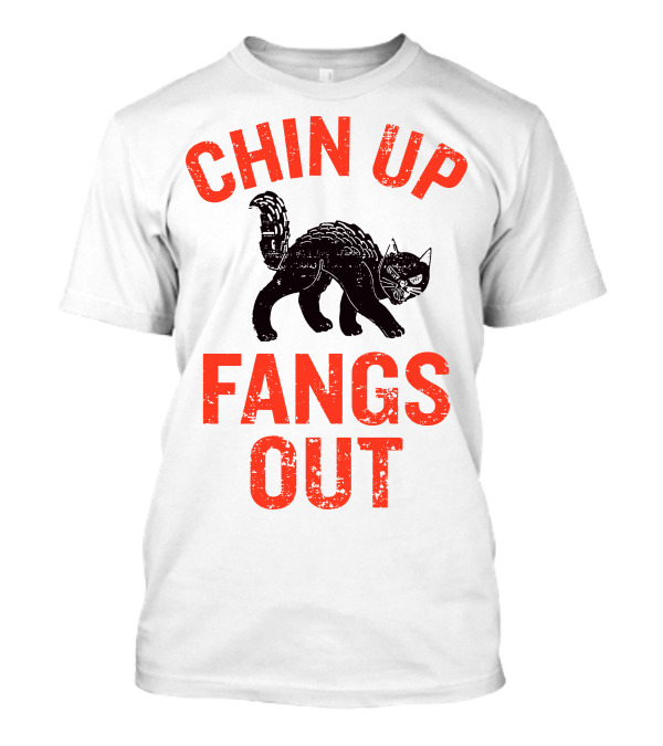 Chin Up Fangs Out Black Cat Arched Back Halloween Fun T-Shirt