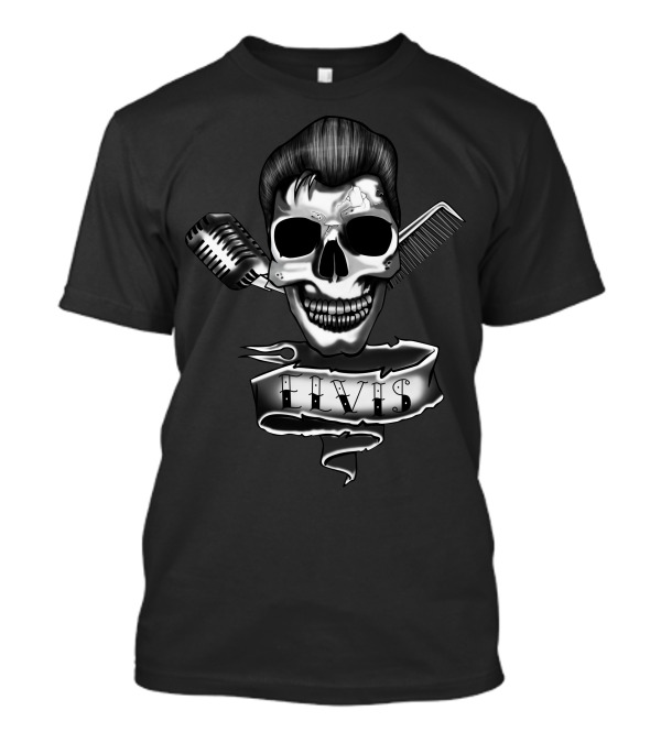 Elvis Gothic Skull With Microphone And Comb T-Shirt