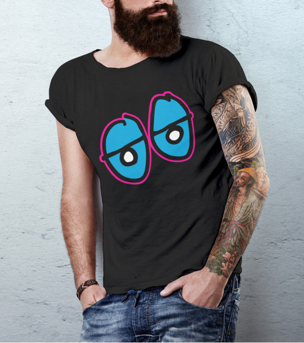 Crooked Blue Eyes With Pink Outline Duo T-Shirt