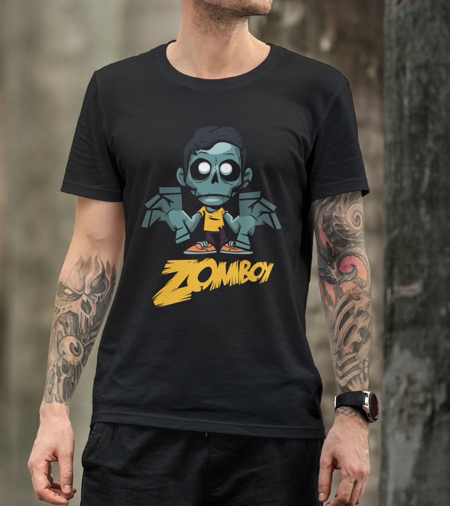 Funny Zomboy Cartoon Character With Green Skin And Yellow T-Shirt