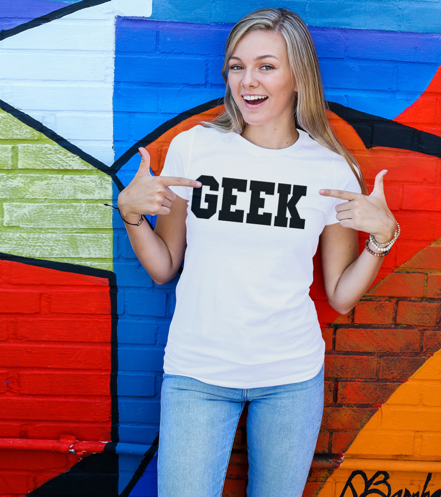 Geometric Bold Geek Block Lettering T-Shirt
