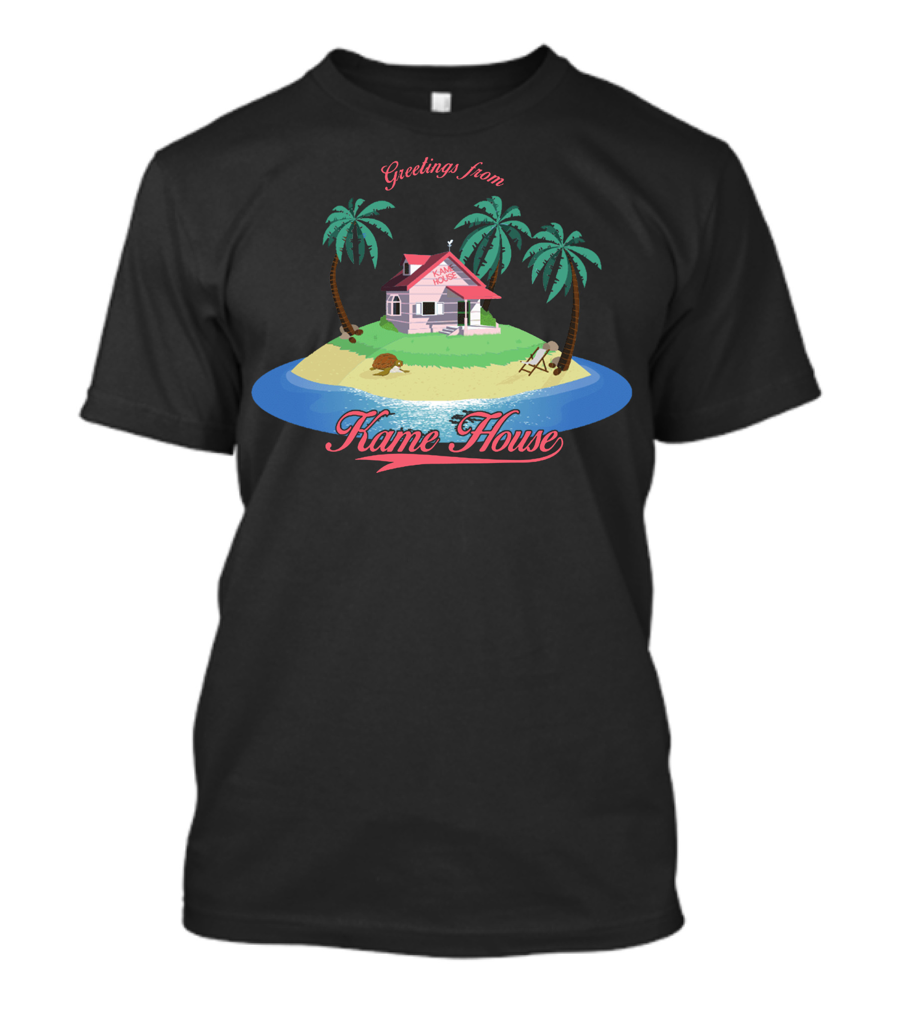 Greetings From Kame House Island Scene With Palm Trees And Turtle T-Shirt