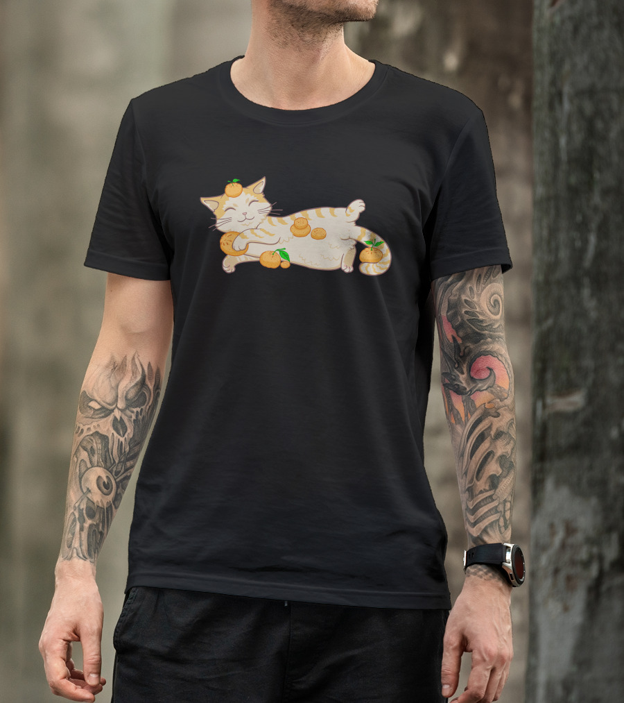 Happy Go Lucky Orange Cat Relaxing With Oranges T-Shirt
