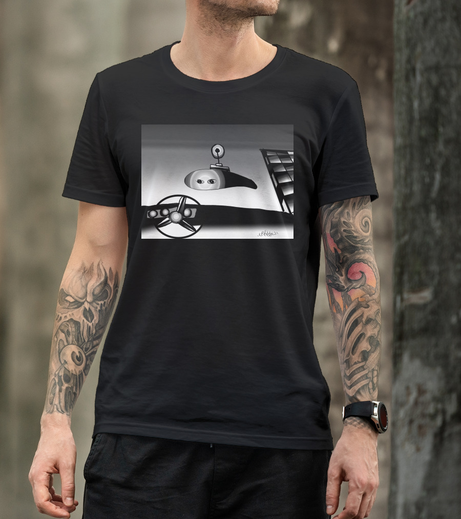 Mirror Of Car Reflecting Eyes And Steering Wheel T-Shirt
