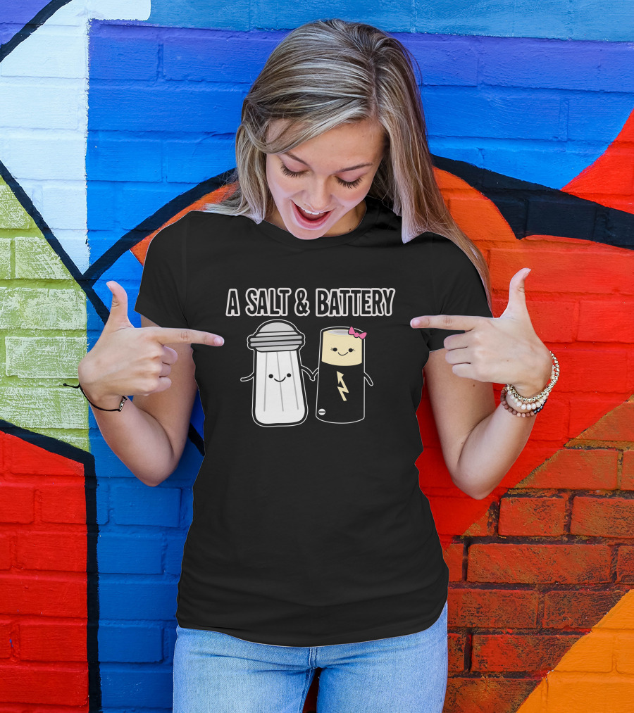A Salt And Battery Cute Cartoon Parody With Smiling Salt Shaker And Battery T-Shirt