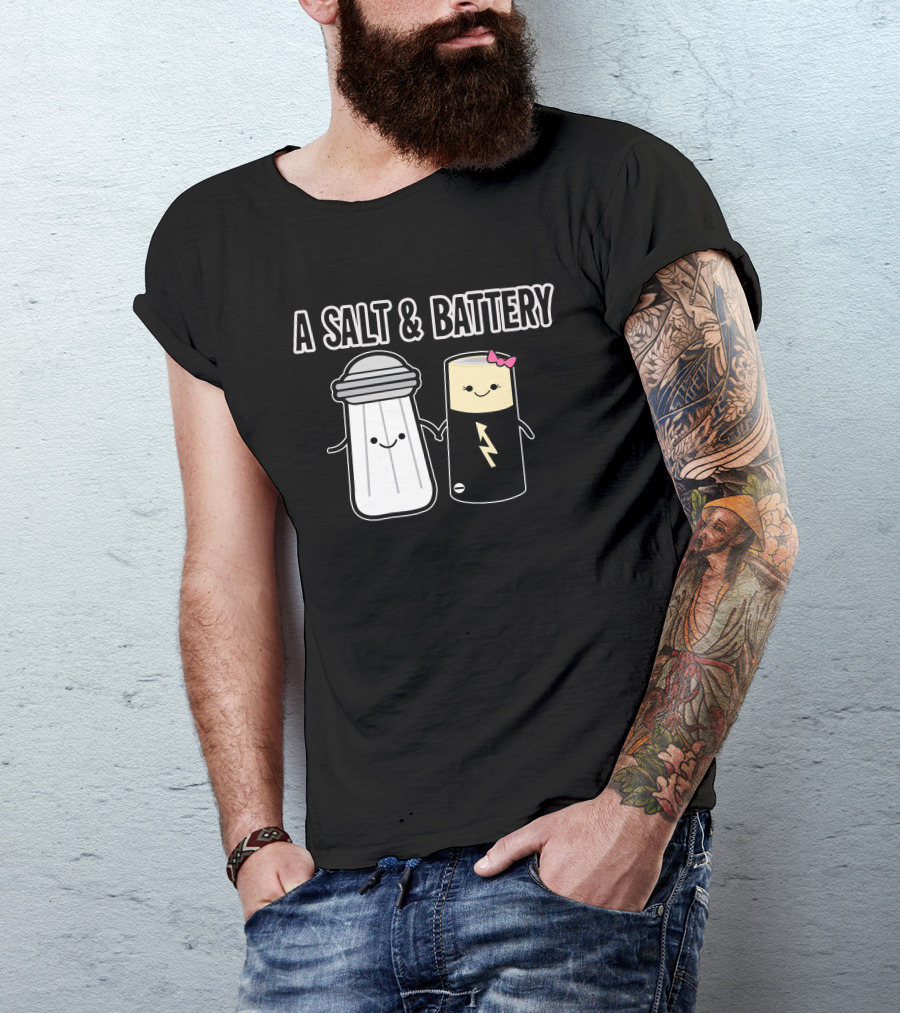 A Salt And Battery Cute Cartoon Parody With Smiling Salt Shaker And Battery T-Shirt
