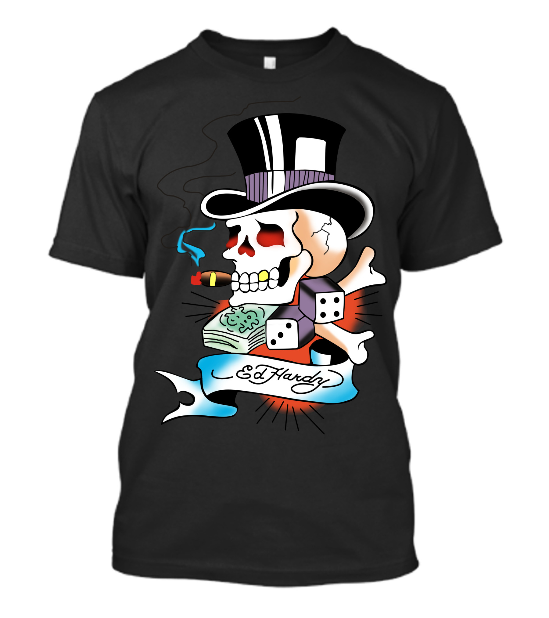 Ed Hardy Top Hat Skull Dice Cigar T-Shirt