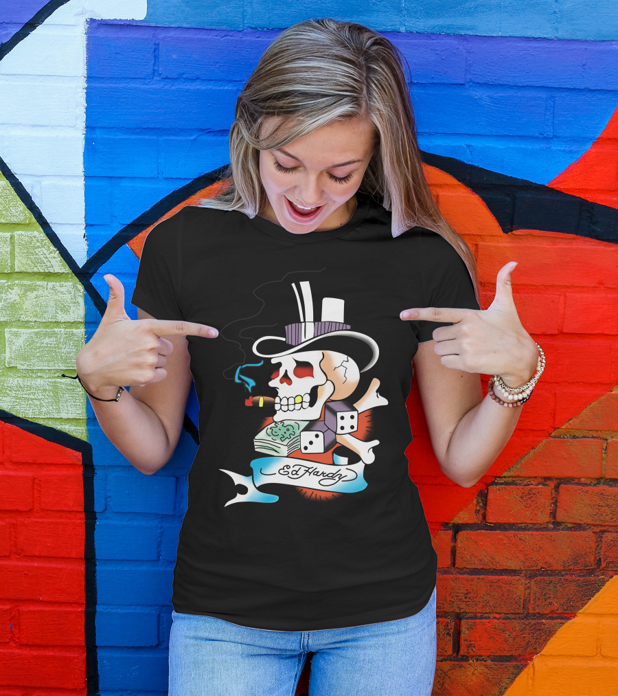 Ed Hardy Top Hat Skull Dice Cigar T-Shirt