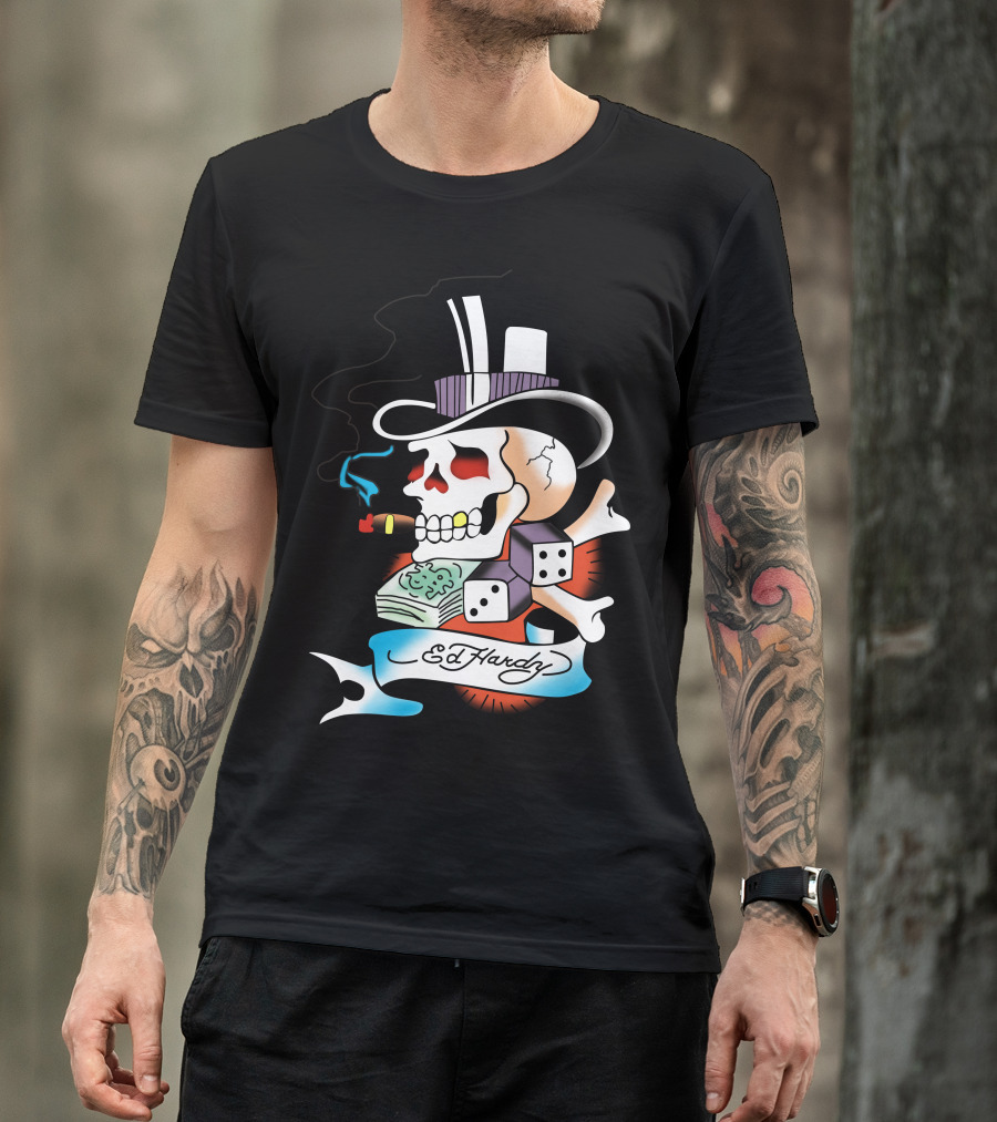 Ed Hardy Top Hat Skull Dice Cigar T-Shirt