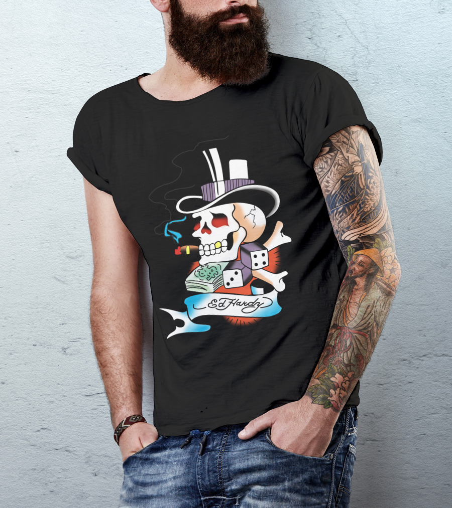 Ed Hardy Top Hat Skull Dice Cigar T-Shirt