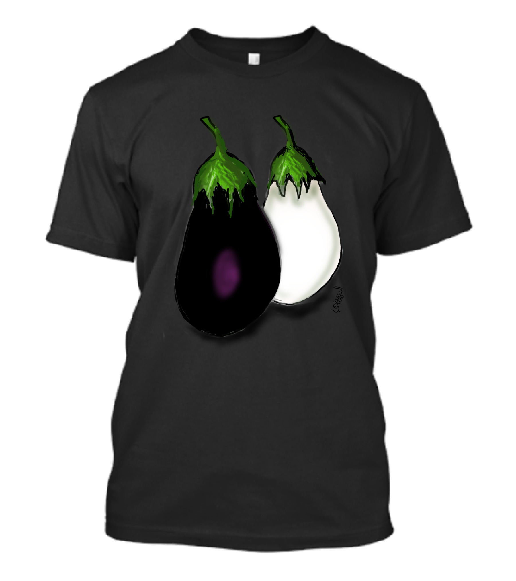 White And Black Eggplant Drawing Duo T-Shirt
