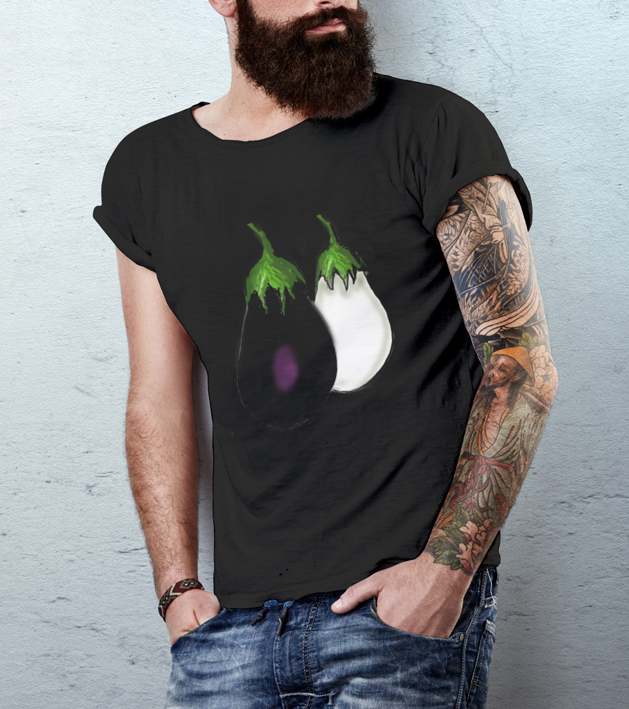 White And Black Eggplant Drawing Duo T-Shirt