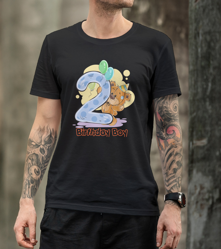 2 Birthday Boy Teddy Bear Balloons Party T-Shirt