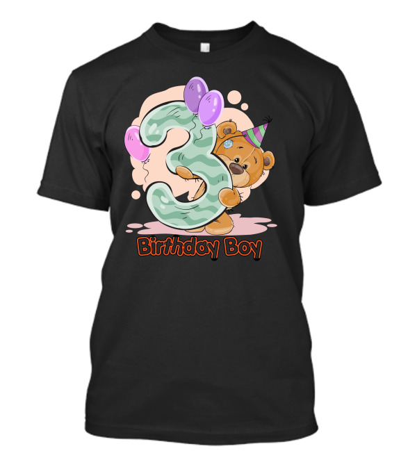 3rd Birthday Boy Bear With Balloons T-Shirt