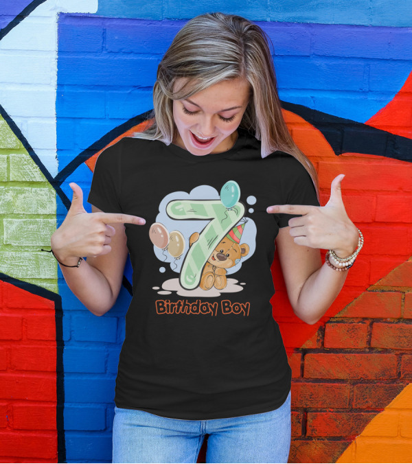 7 Birthday Boy Teddy Bear Balloons T-Shirt
