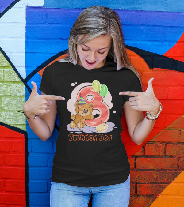 Birthday Boy 8 With Teddy Bear And Balloons T-Shirt