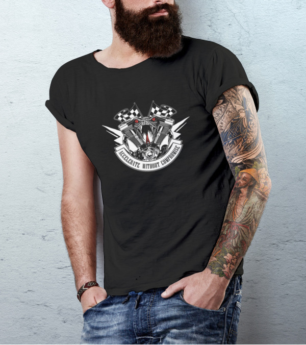 Accelerate Without Compromise Snake Engine Racing Flags T-Shirt