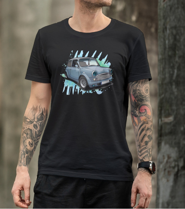 Awesome Classic Mini Car With Splash Background T-Shirt