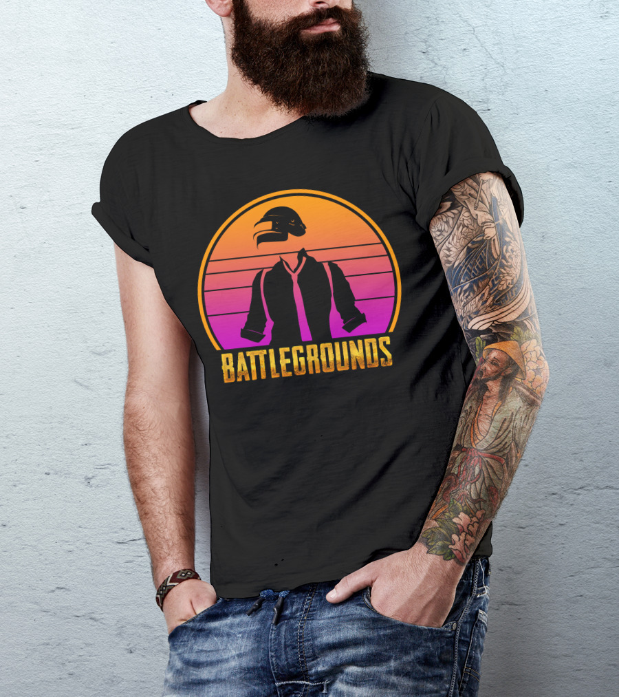 Battlegrounds Vaporwave Helmet Neon Sunset T-Shirt