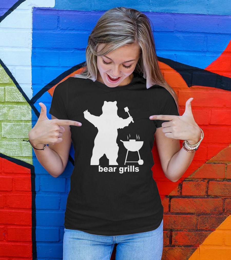 Bear Grills BBQ Bear Silhouette With Spatula And Grill T-Shirt