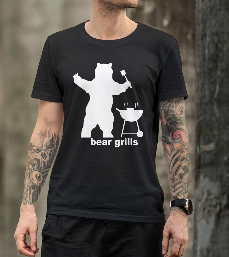 Bear Grills BBQ Bear Silhouette With Spatula And Grill T-Shirt