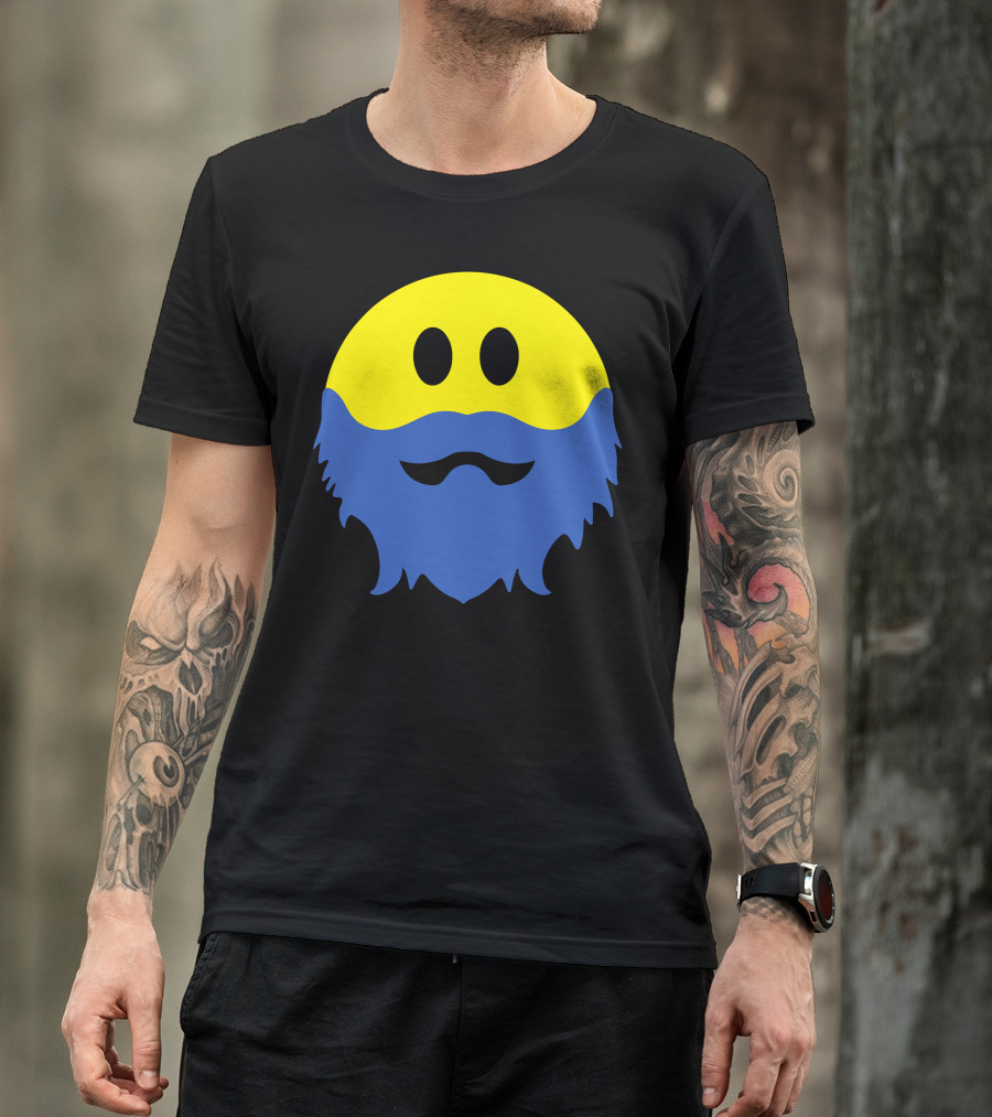 Yellow Blue Bearded Smiley Face T-Shirt