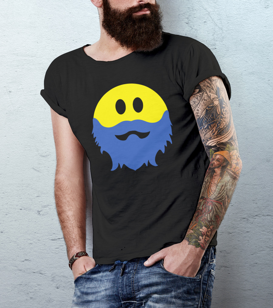 Yellow Blue Bearded Smiley Face T-Shirt