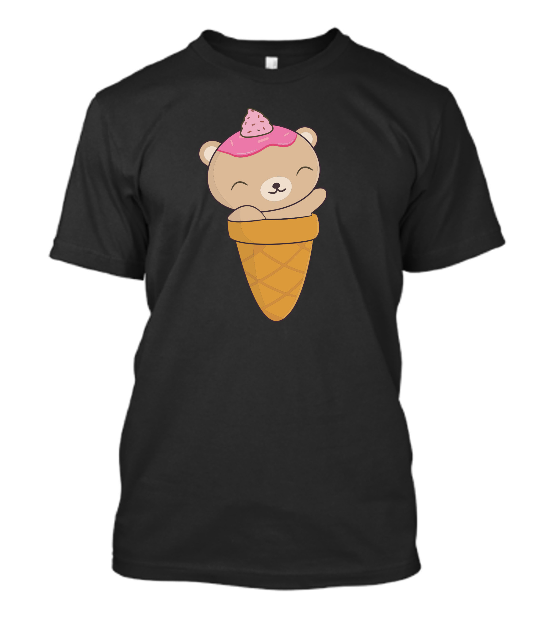 Brown Bear With Pink Ice Cream Cone Hat T-Shirt
