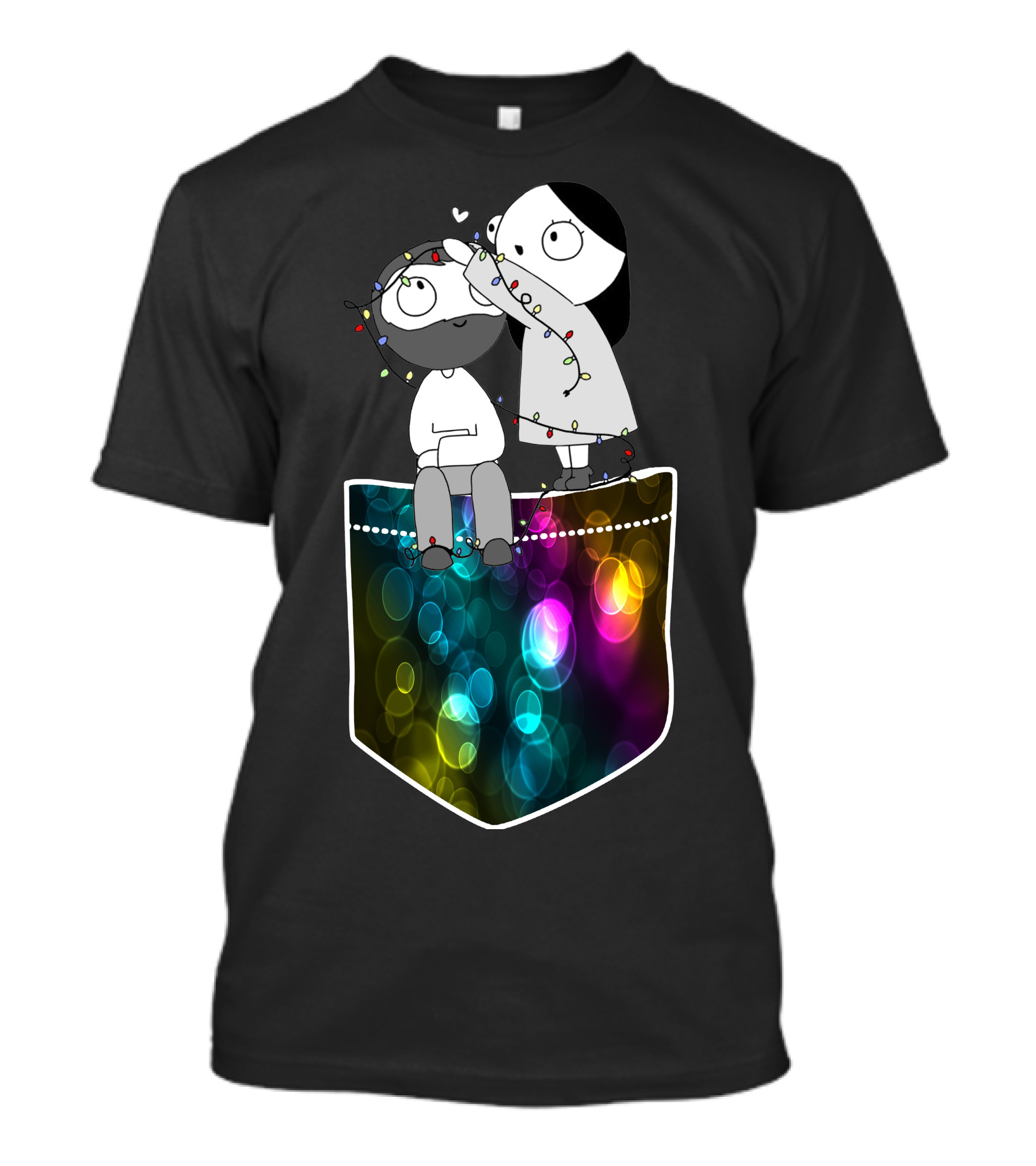 Catana And Jhon Nostalgia Festive Lights In Colorful Pocket T-Shirt