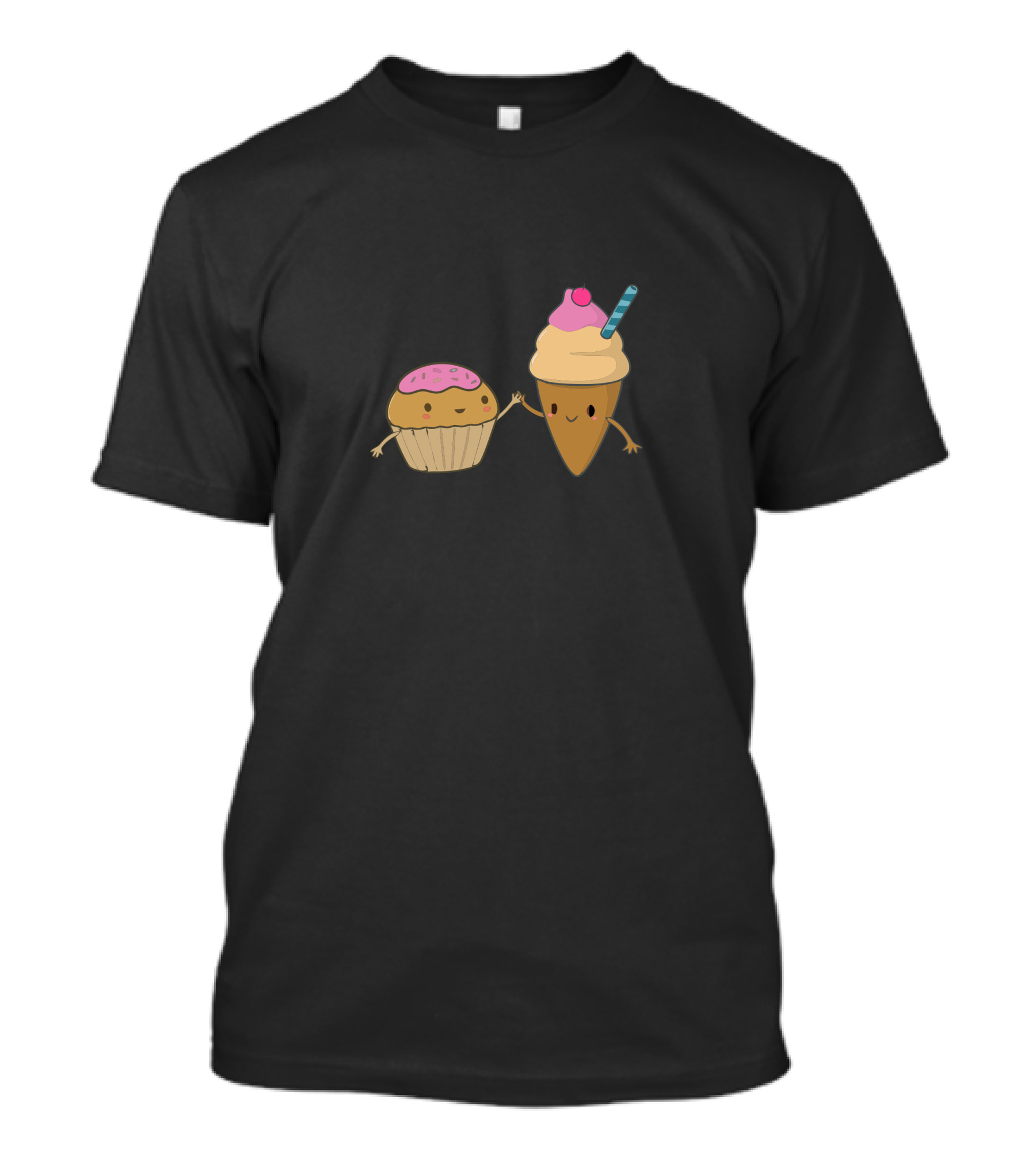 Cupcake And Ice Cream Cute Characters With Smiles And A Pink Cherry Topper T-Shirt