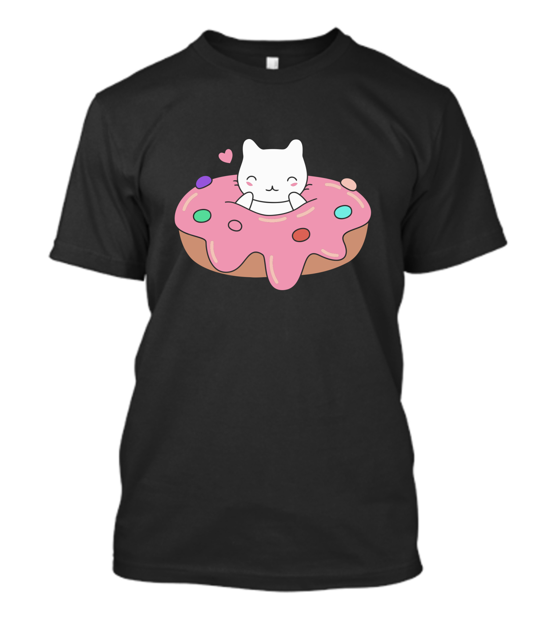 Cute Cat Inside Pink Sprinkle Donut With Heart T-Shirt