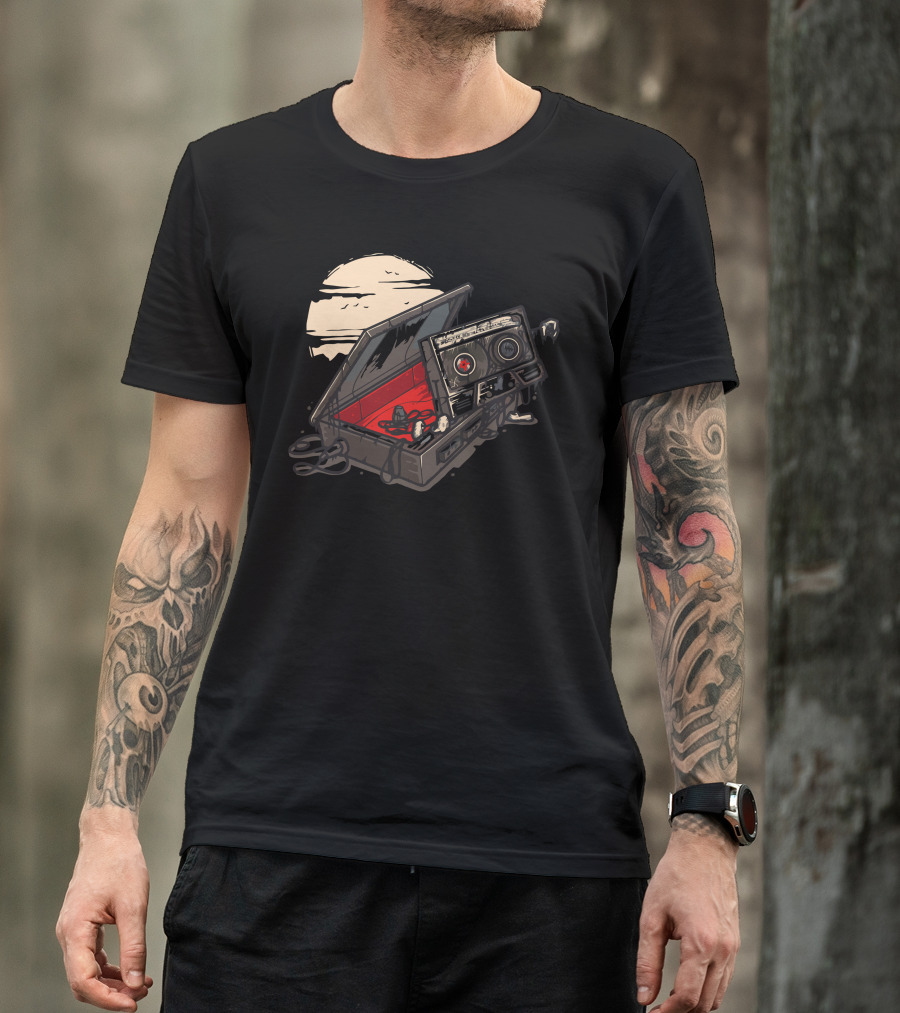 Casket Emergence Of Dead Man Walking Boom Box Under Full Moon T-Shirt