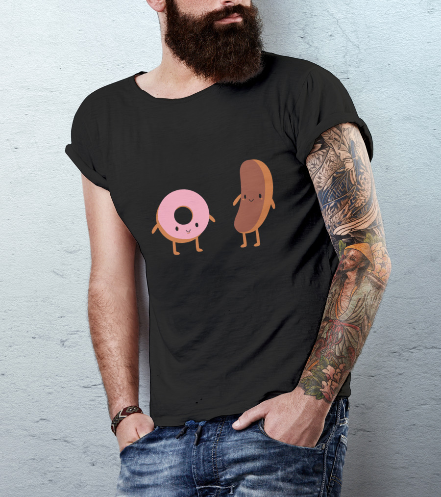 Donut And Eclair Smiling Cartoon Pastries T-Shirt