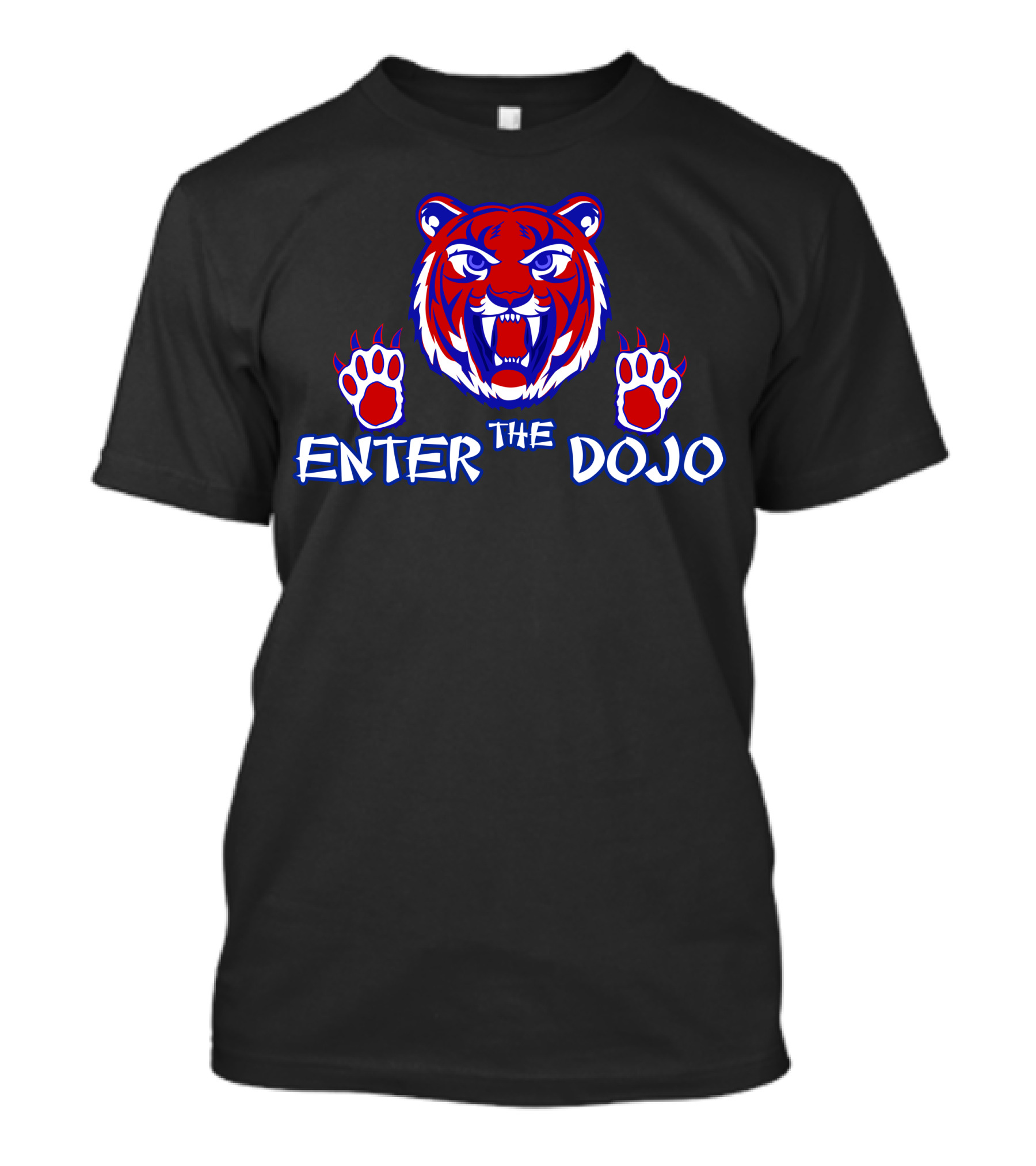 Enter The Dojo Roaring Tiger With Red And Blue Paws T-Shirt