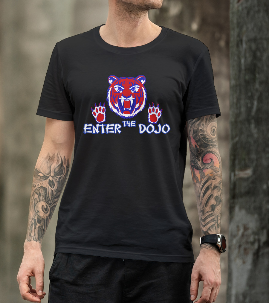 Enter The Dojo Roaring Tiger With Red And Blue Paws T-Shirt