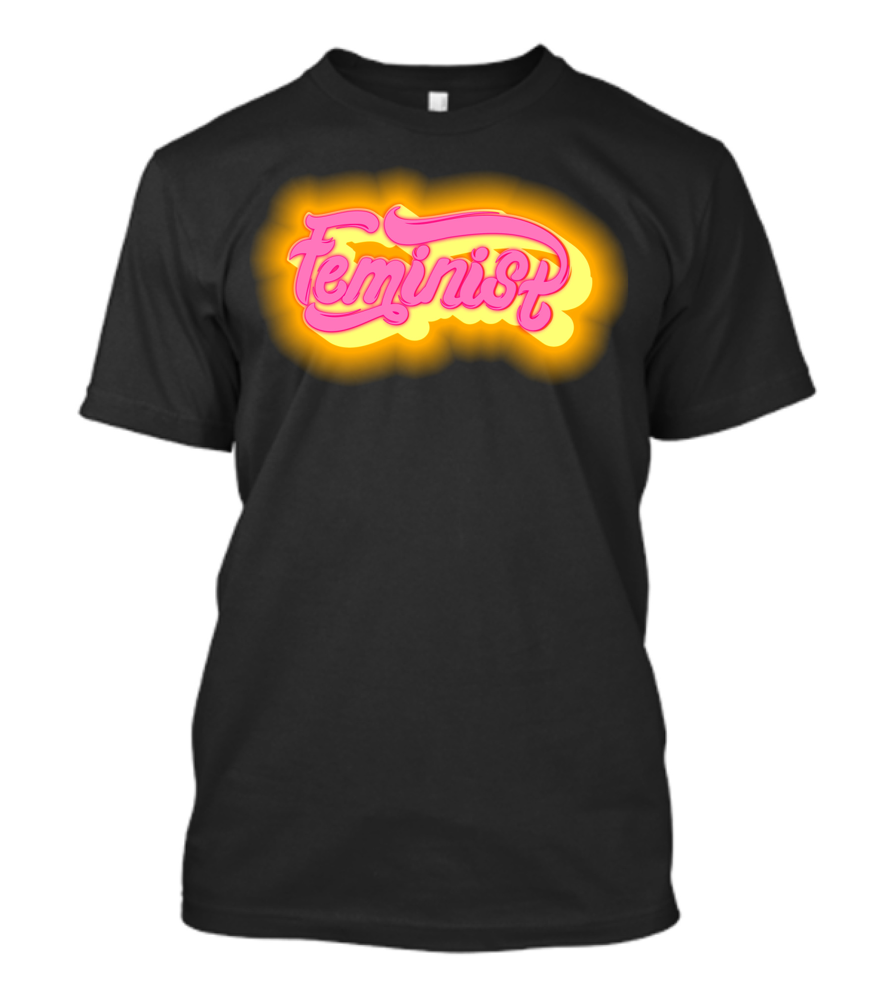 Feminist Neon Pink Text With Yellow Glow T-Shirt