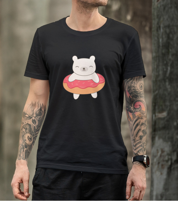 Funny Polar Bear With Pink Frosted Donut T-Shirt