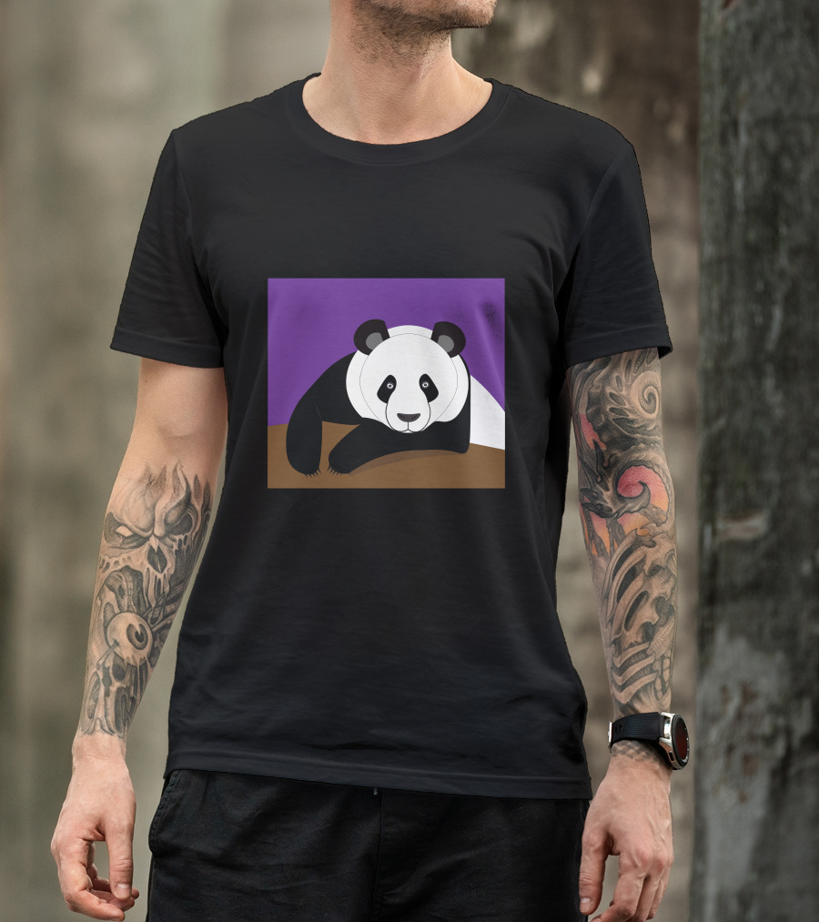 Panda Resting On Brown And Purple Background T-Shirt