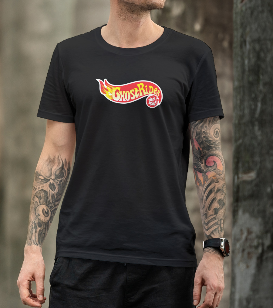 Ghost Rider Flaming Hot Wheels Logo Moto Bike T-Shirt