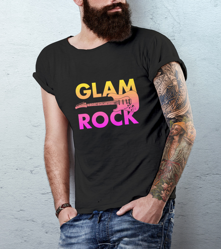 GLAM ROCK Gradient Text Guitar T-Shirt