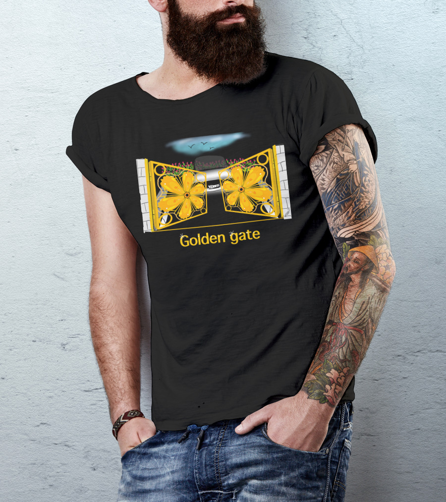 Golden Gate Floral Design With Stone Pillars And Car T-Shirt