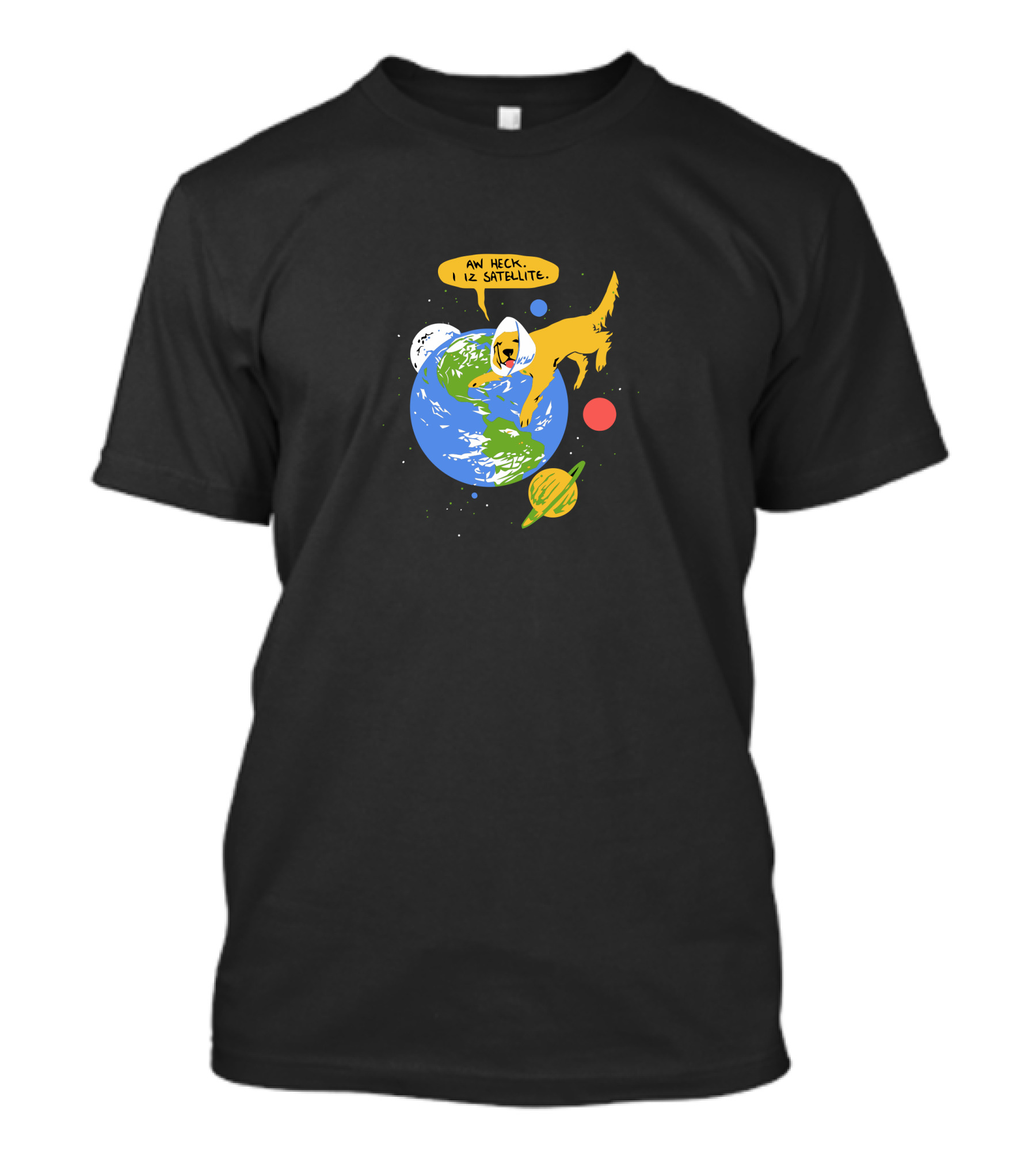 Golden Receiver Aw Heck I Iz Satellite Dog Orbiting Earth Planets T-Shirt