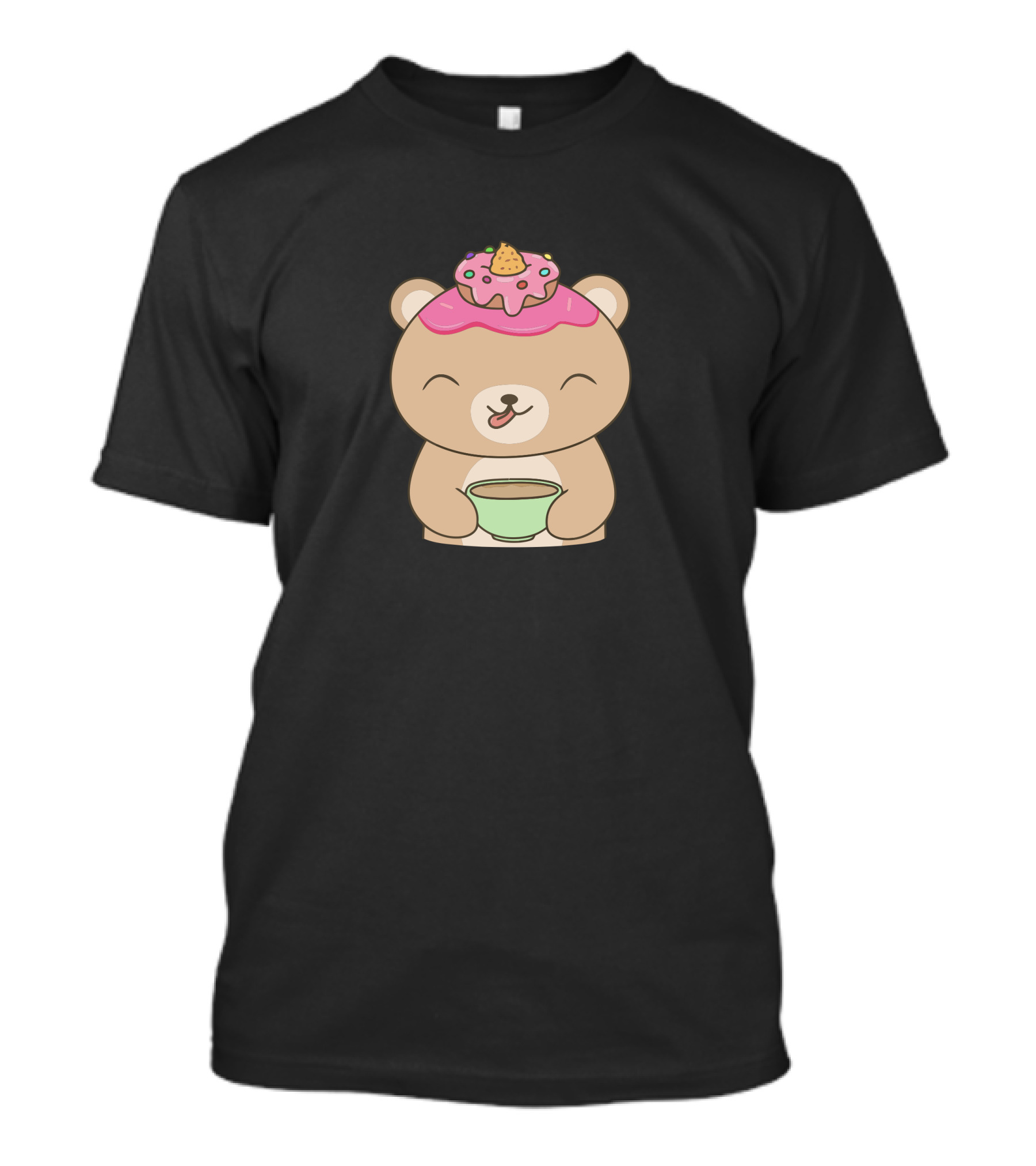 Happy Bear With Donut On Head Enjoying Coffee T-Shirt