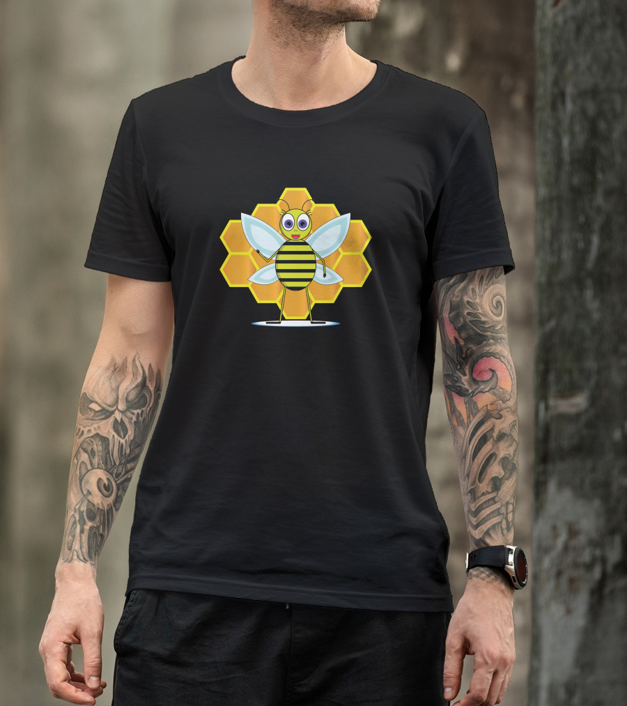 Happy Bumblebee With Honeycomb Background T-Shirt