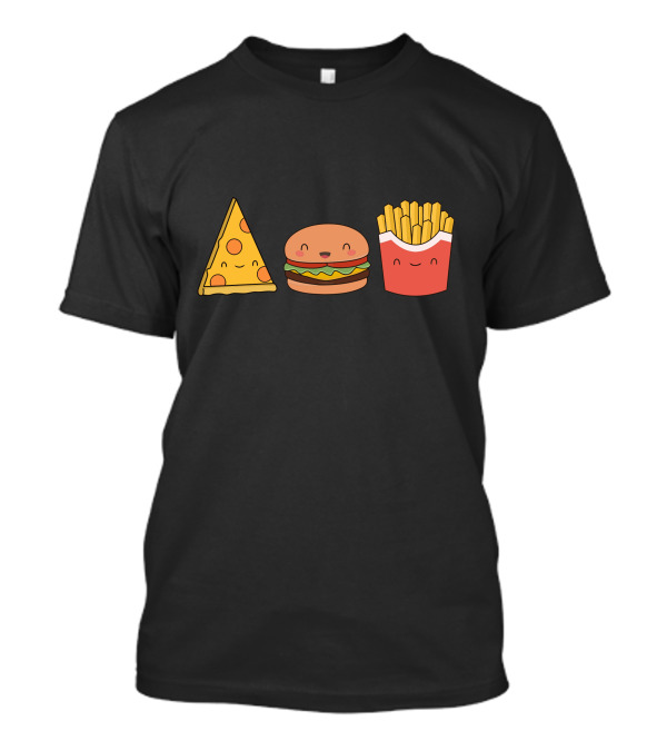 Happy Pizza Burger And Fries Smiling Foods T-Shirt