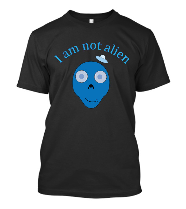 I Am Not Alien Blue Cartoon UFO Head T-Shirt