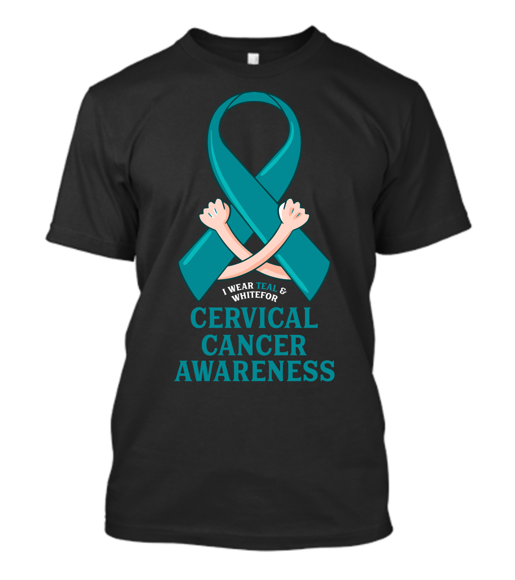 I Wear Teal And White For Cervical Cancer Awareness Ribbon Dark T-Shirt