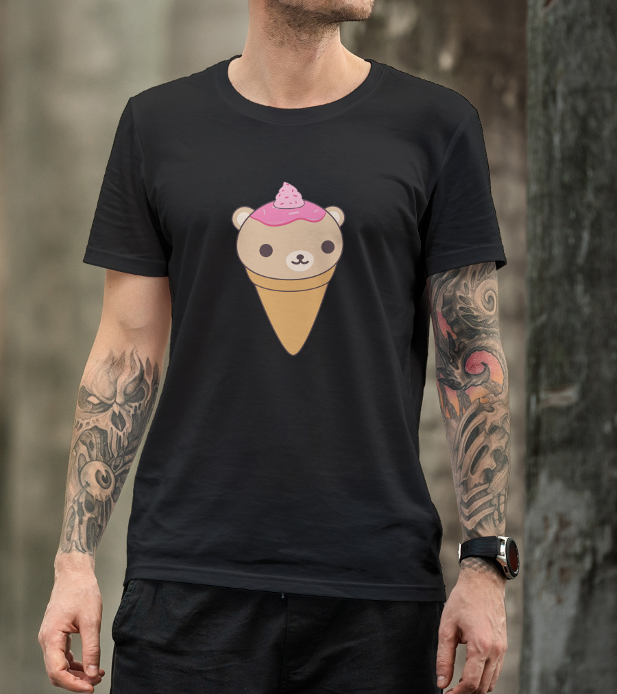 Ice Cream Bear Cone With Pink Topping T-Shirt