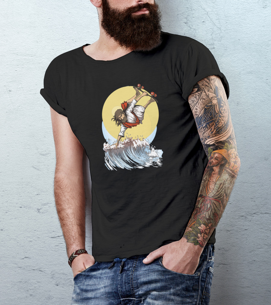 Jesus Skateboarding On Waves T-Shirt