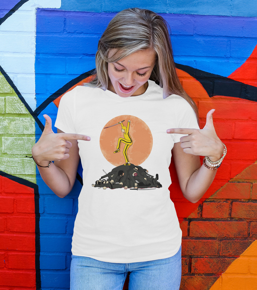 Karate Bill Yellow Jumpsuit Warrior On Ninja Pile Moon Background T-Shirt